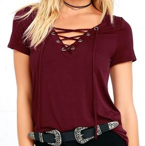Wine red lace-up top